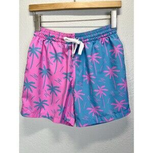Chubbies Men's Swim Trunks 5.5" Pink/Blue Palm Tree Elastic Drawstring Size S